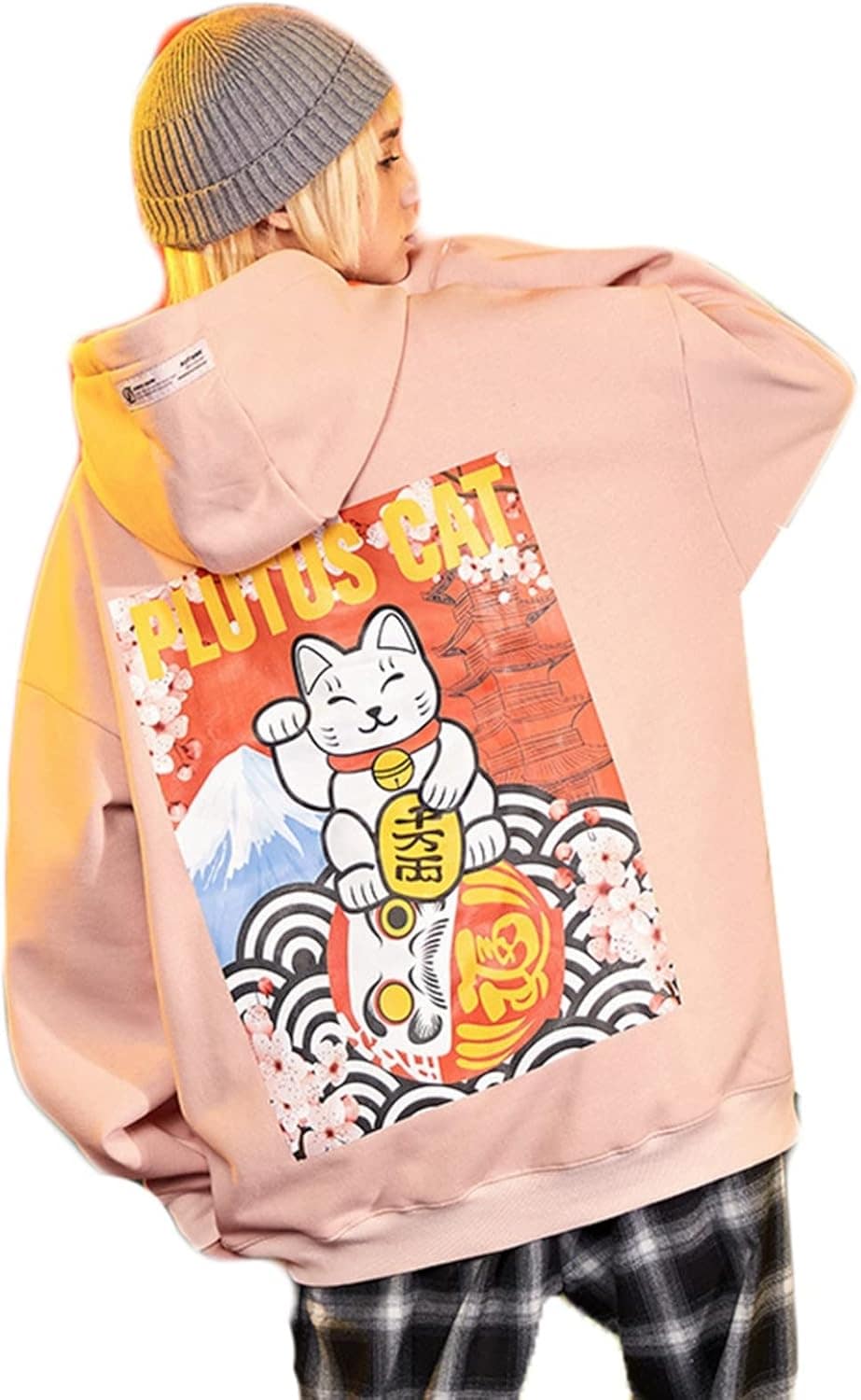 プルオーバー メンズ レディース 春秋服 パーカー 幸運な猫柄 プリント ヒップホップ系 大きいサイズ 柔らかい 伸縮性 フード付き 吸汗 丈長め カジュアル カッコイイ 流行し 肌触りがい