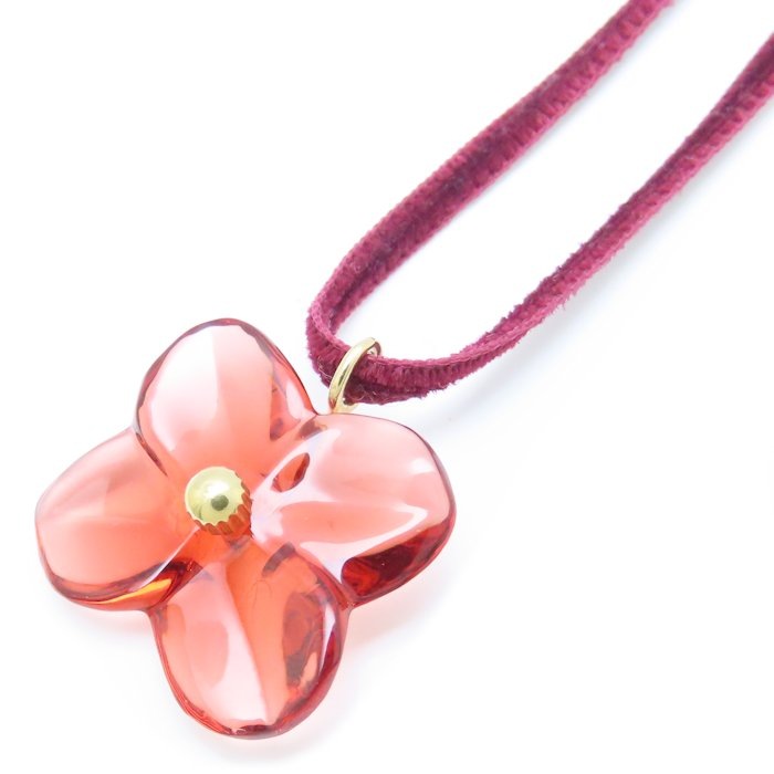 クリスタル フラワー ペンダント ネックレス ワインカラー クリスタルxGP ゴールドメッキｘコットンコード/293870【中古】