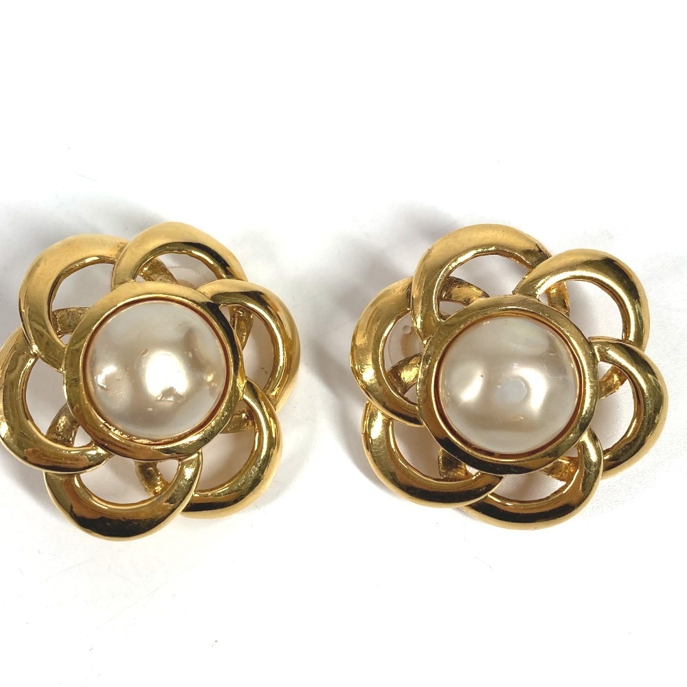 イヤリング フェイクパール フラワー 花 ヴィンテージ アクセサリー メタル ゴールド