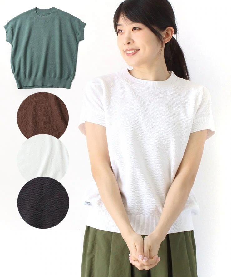 フレンチスリーブ Tシャツ レディース ハイゲージ ニット フレンチスリーブ Tee G521750
