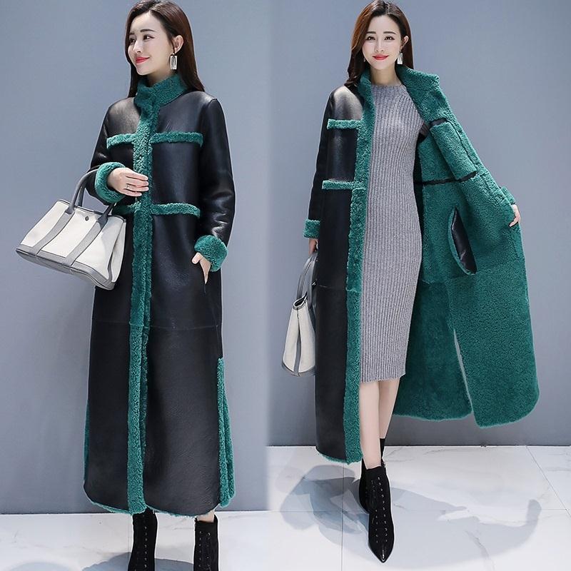 冬新品 リバーシブル ラムズウール ドッキング レザー ロングコート 両面着られる ファー 人工フリース ステッチ ボア 華やか暖かい 保温 レディース コート アウター ジャケット メガ割 8,140円