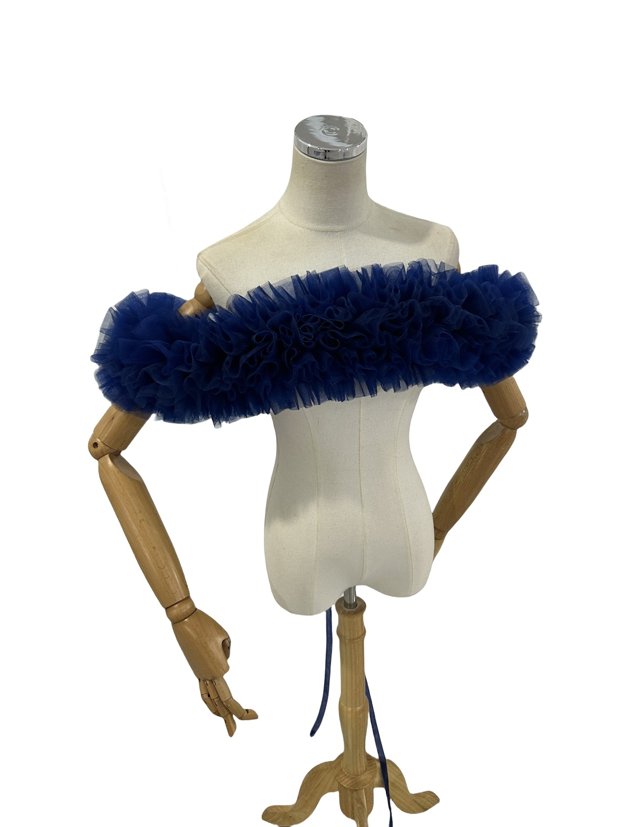 取り外しオフショルダー ネイビー ソフトチュール 編み上げ 花嫁/披露宴