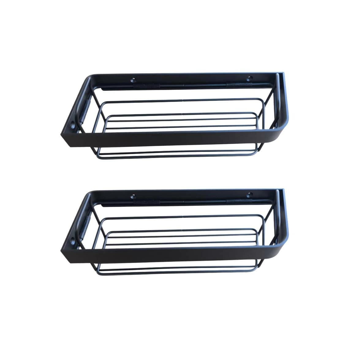 メタルバスケット 幅29cm 2個セット シェルフ お風呂 浴室 シャンプーラック キッチン 調味料 収納 ステンレス 黒 ブラック 壁掛け 壁面固定 ネジ付 左右選べる