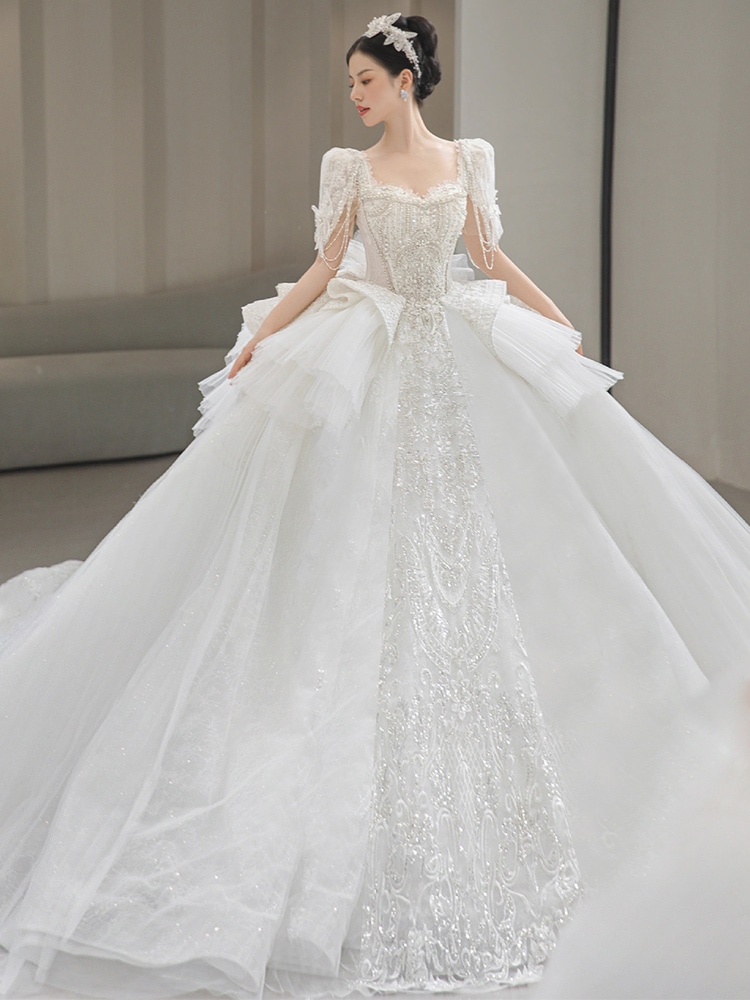 ウエディングドレス2024新婦主糸軽贅沢ハイエンドモップ超重重重高級質感フレンチレトロ