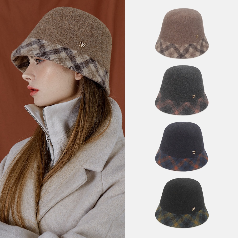 ウールチェック配色バケットハット