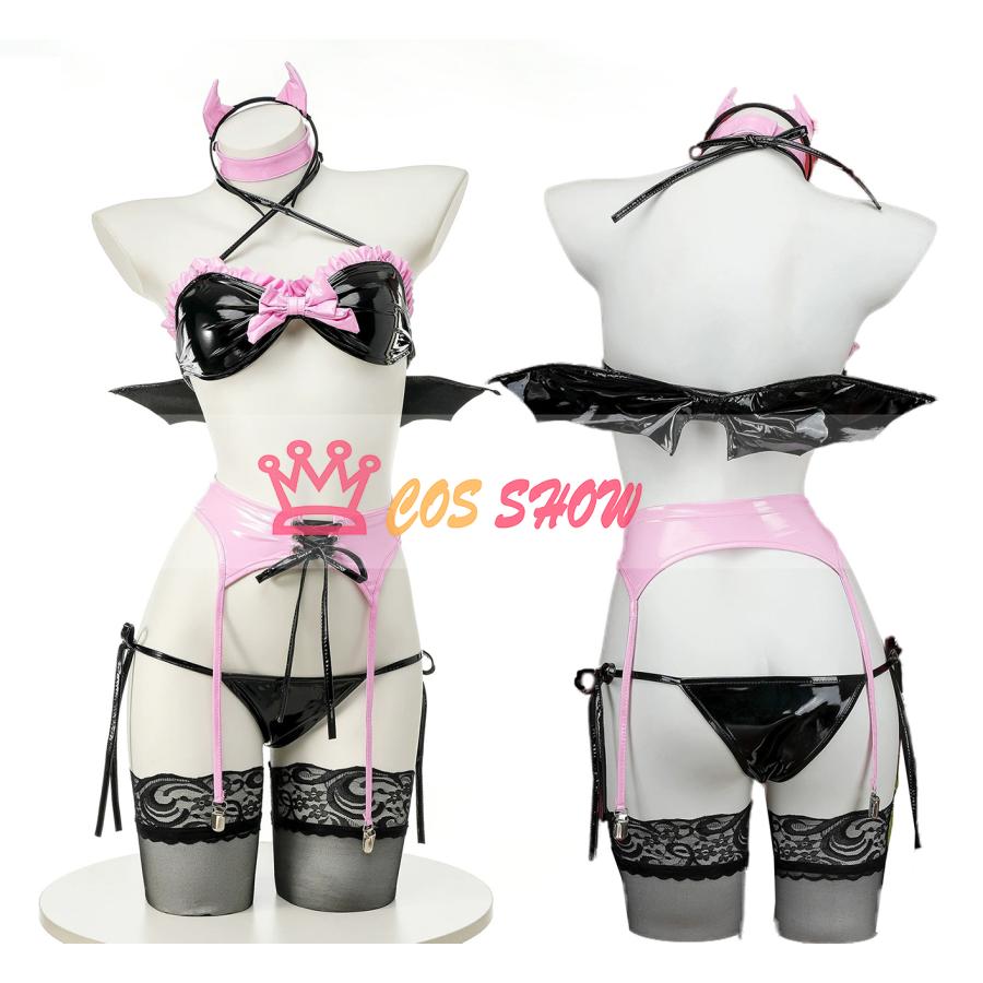赤字販売!セクシー 小悪魔風 ビキニセット ボンテージ ランジェリー 過激 エッチ 誘惑 コスプレ フリーサイズ 女性用 ストッキング カチューシャ付き 撮影用