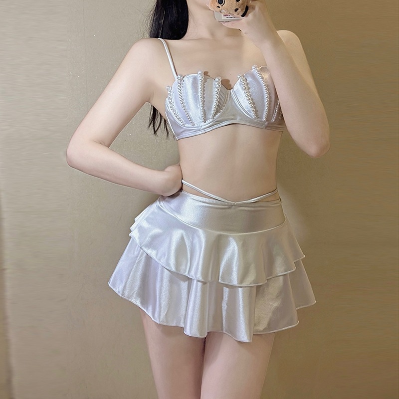 純情風貧乳プッシュアップアンダーワイヤーシェルビキニ水着女子旅行写真撮影痩身温泉分割水着