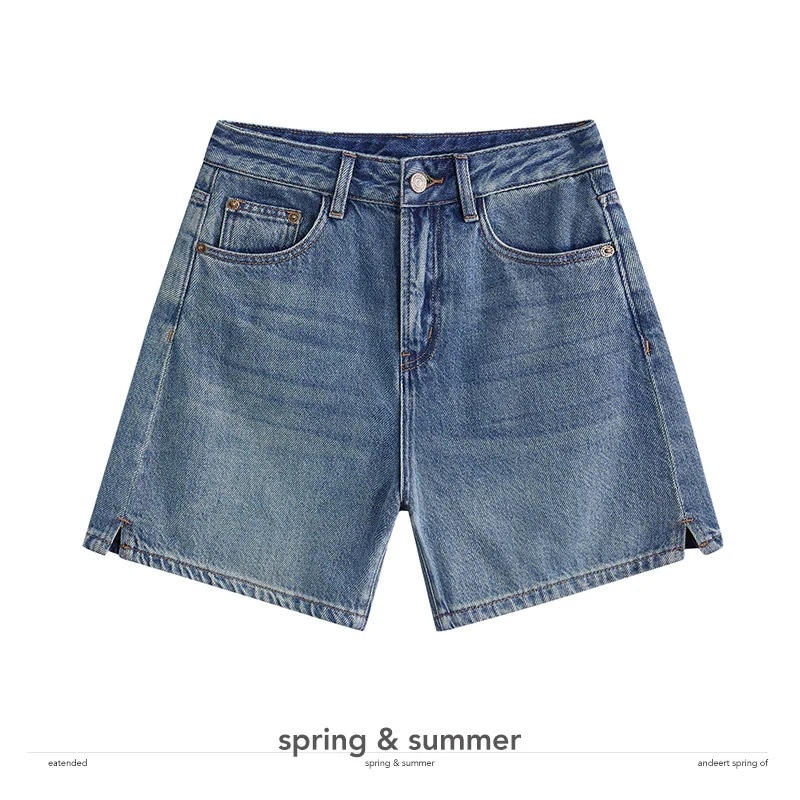 ナンヨウ デニムショートパンツ レディース ハイウエスト スリム 2024夏 スリット ワイドレッグ ミディアムパンツ 学生