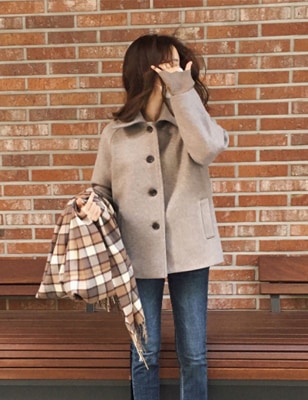 [WOOL30]オブカラシングルハーフコート* 2色