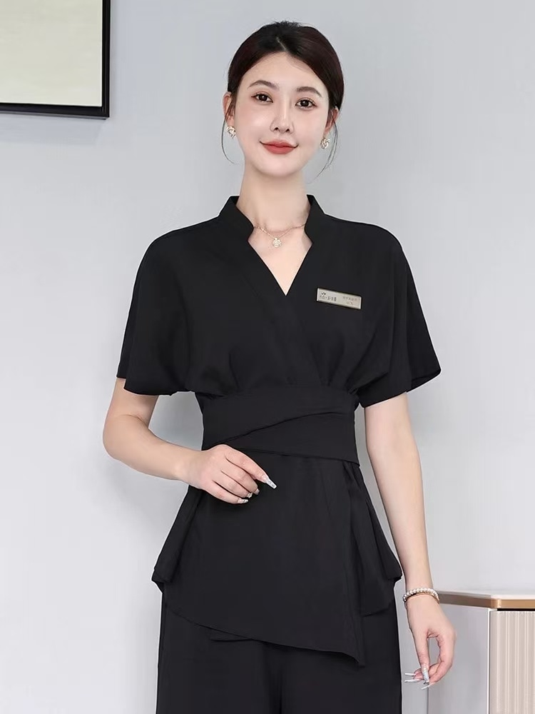 美容院ユニフォーム 夏 レディース 半袖 上品 マッサージ制服 エステユニフォーム 保健 美容作業着 作業服 看護師