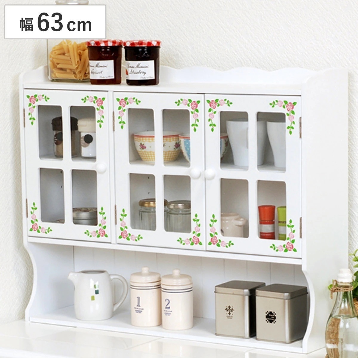 調味料ラック 3段 アンティーク調 キッチン収納 花柄 幅63cm 調味料入れ 調味料ケース カウンターラック カウンター上収納 収納ラック 台所用品 キッチン用品 カントリー家具