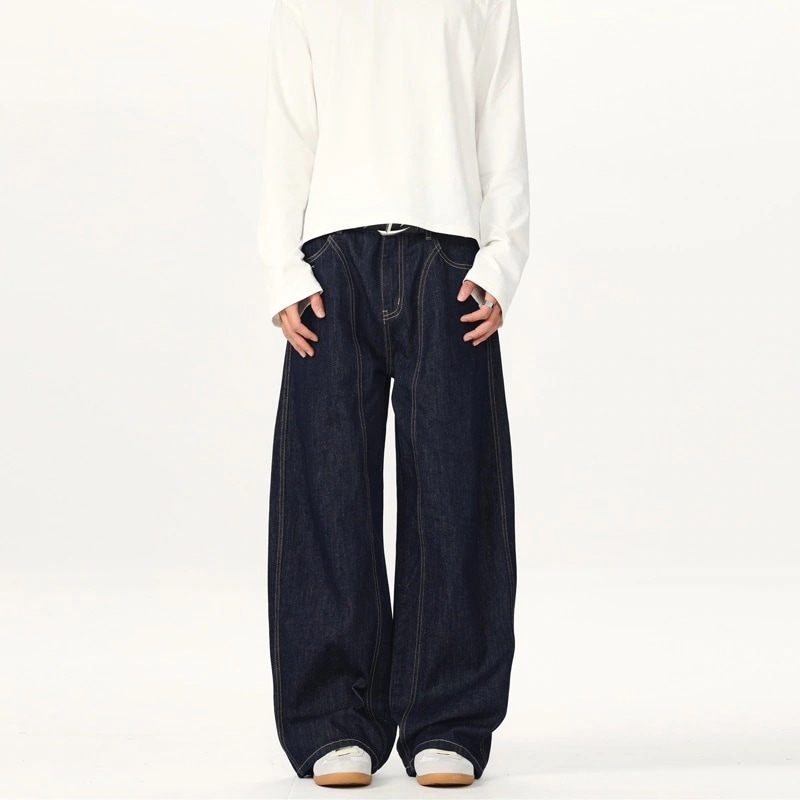 メンズ メンズ 【本日限定】パンツ シンプルな曲げデニム男女のゆったりとしたワイドパンツ 韓国 メンズファッション ズボン