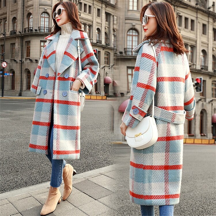 韓国ファッション　レディースアウター チェック柄 カーディガン コート トレンチ