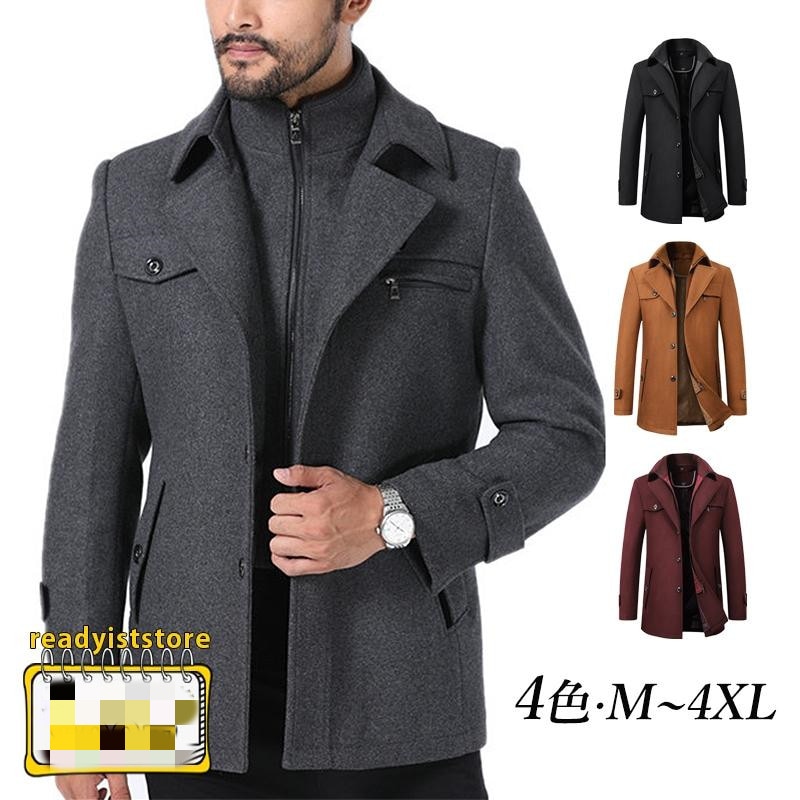ムートンコート コート チェスターコート メンズ ビジネスコートコート ミディアム丈 通勤 出張 仕事 ファッション ラシャコート スリム コート メルトンコート