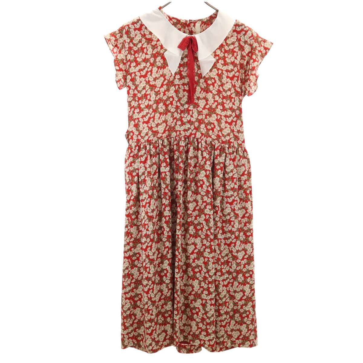 花柄 半袖 ワンピース レッド レディース 古着