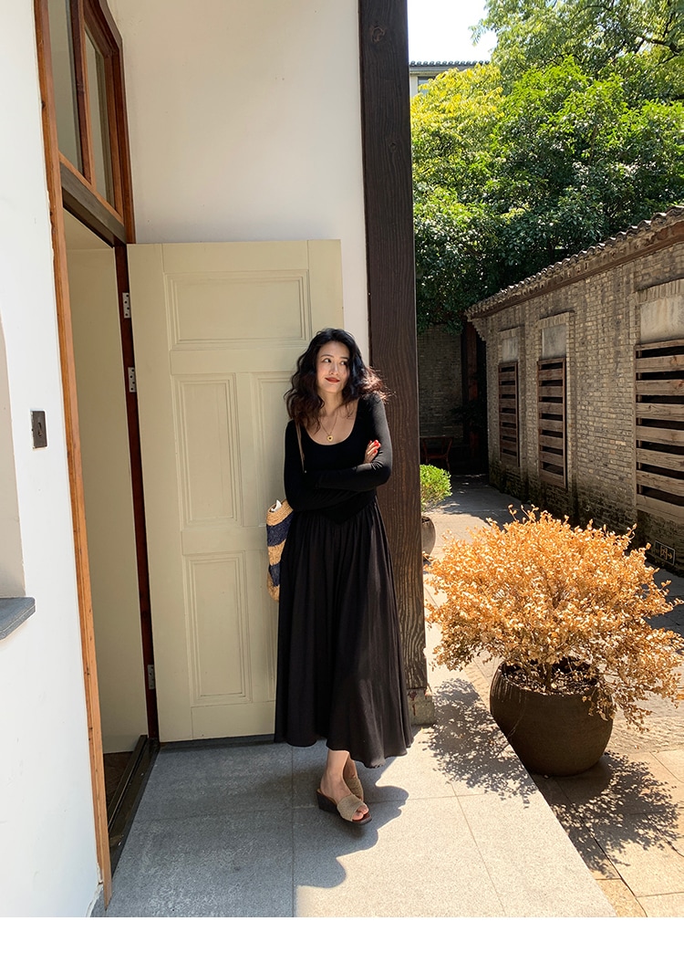 レディース ブラック ワンピース 秋 冬 レディース フレンチ スクエアネック ハイウエスト スリムフィット リトル ブラック ワンピース ブラック S M L かわいい 大人可愛い きれいめ