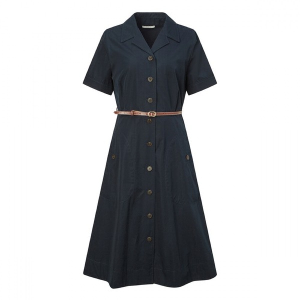 [ヘッジズレディース] 24SS ネイビーベルト付きコットン半袖シャツワンピース WSDR4B307N2