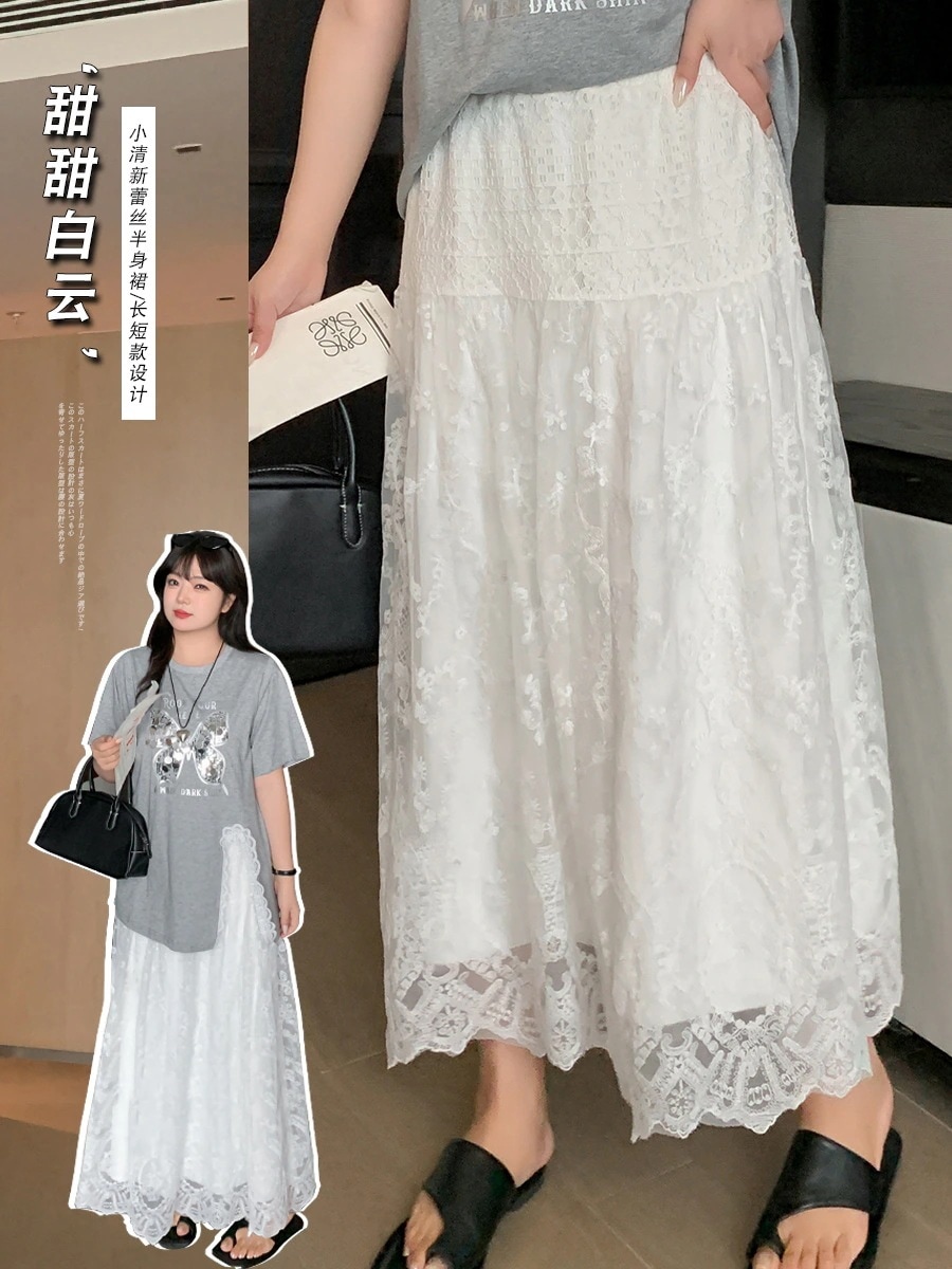 【ぽちゃまに】 夏 レトロ レース ロングスカート 大きいサイズ 体型カバー ハイウエスト レディース スカート メガ割30%までに制限