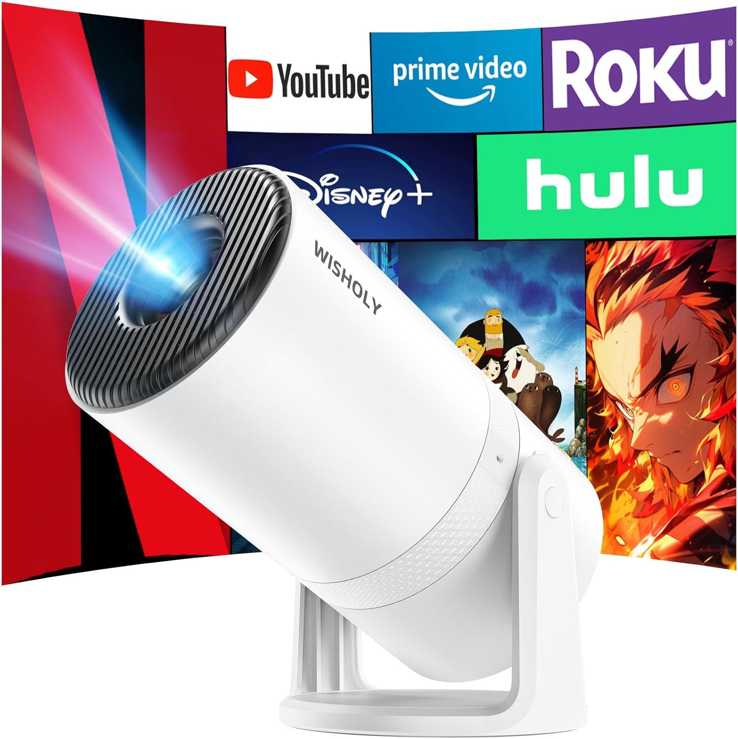 WISHOLY プロジェクター 家庭用【2025年最新進化・Android TV搭載・270回転】 プロジェクター 天井投影 21000LM 1080P ぷろじぇくたー 小型 Wi-Fi 自動台形補正 23,867円