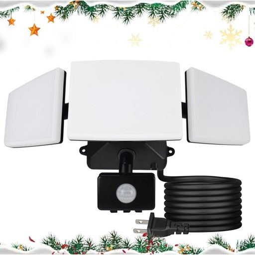 DINGLILED センサーライト 屋外コンセント 投光器人感 防水センサー 3灯式 防犯ライト50W 昼光色 4000LM 高輝度 角度調整 プラグ付き IP65防水 自動点灯/消灯 屋外照明 セン