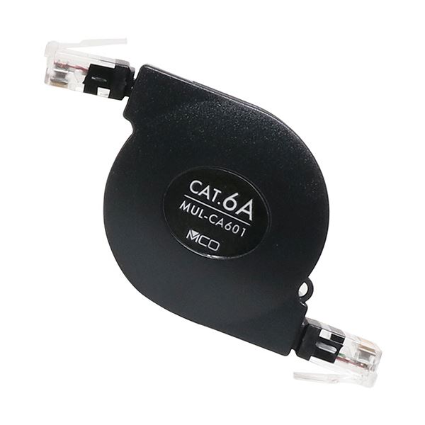 (まとめ) ナカバヤシ ミヨシカテゴリー6A巻き取りLANケーブル ブラック 1m MUL-CA601/BK 1個 (×5セット)