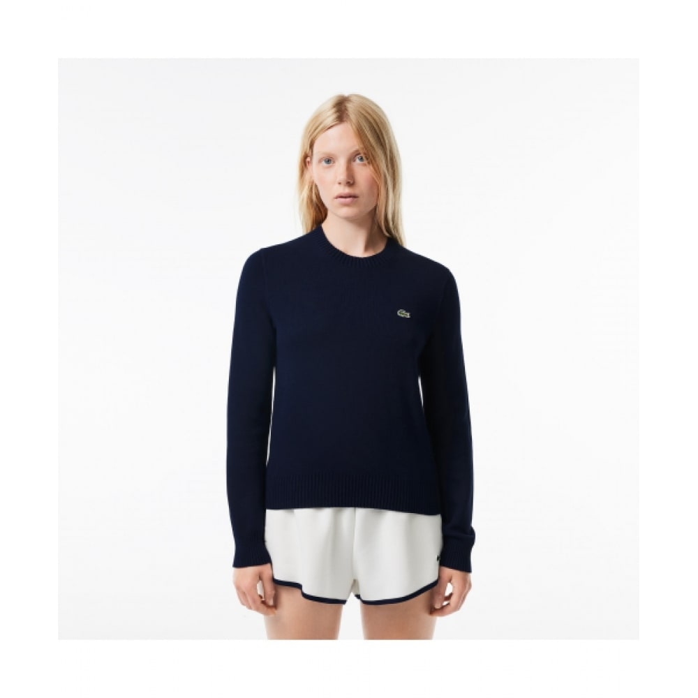 LACOSTE レディースコットン混紡クルーネックセーター [ネイビー]