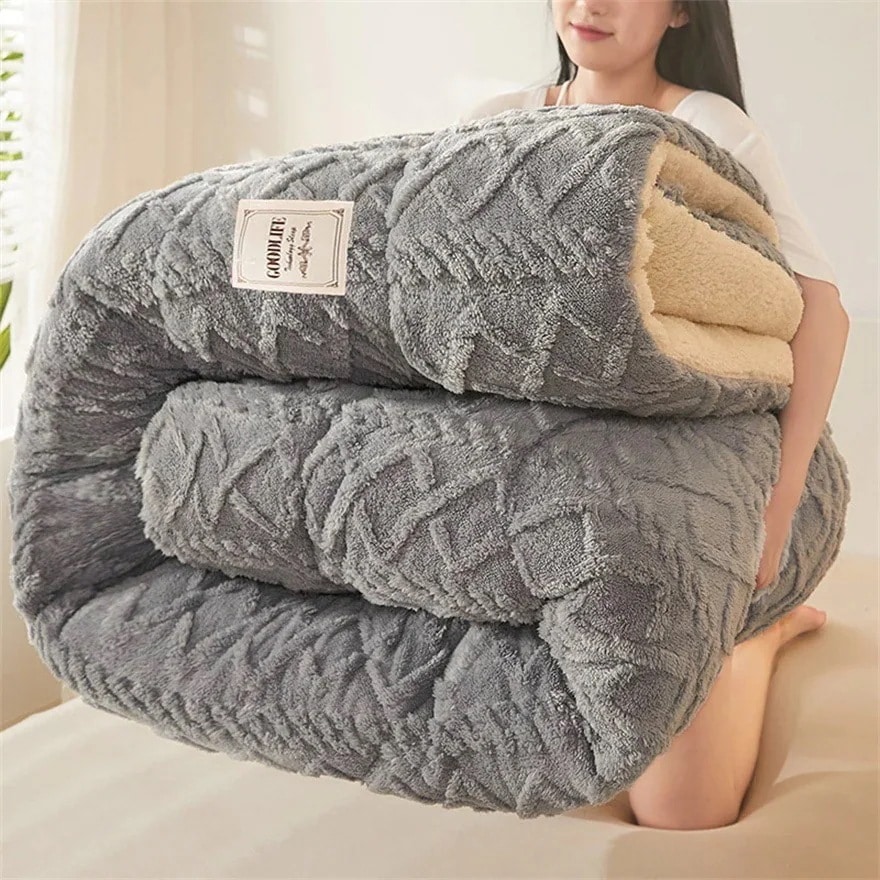 【wanzhen】布団 長方形 グレー フランネル 掛け布団 シングル 発熱毛布 裏起毛 マイクロファイバー ボア 増量タイプ ボリューム感がたっぷり あったか もふもふ 厚手 用 寝具 抗菌防臭