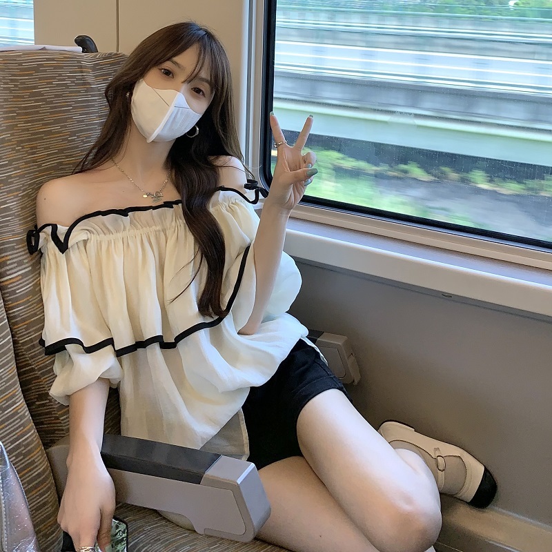 トップス 白シャツ 白トップス 5分袖 五分袖 オフショルダー オフショル 襟なし かわいい 大人可愛い きれいめ シンプル 大人 おしゃれ お洒落 大人可愛い 大人女子 こなれ感 ラブリー 無地 春