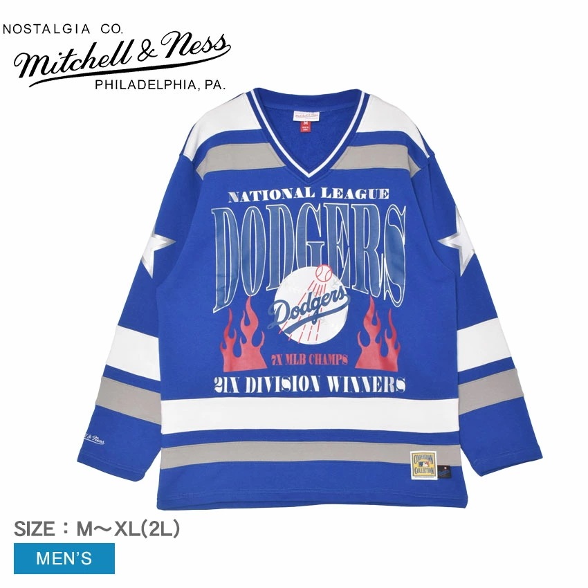 メンズ ウェア トップス プルオーバー トレーナー 長袖 野球 チームロゴ MLB V-NECK SWEATSHIRT LOS ANGELES DODGERS TP9085-LADBLUE