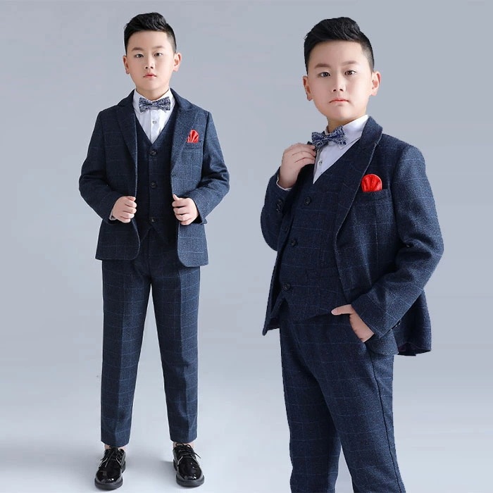 卒業式 スーツ 男の子 大きいサイズ キッズ ジュニア 入学式 スーツ フォーマルスーツ 子供スーツ フォーマル チェック柄 ブルー こども 男児 小学生 入学式 卒業式 お受験 発表会 結婚式 紺色