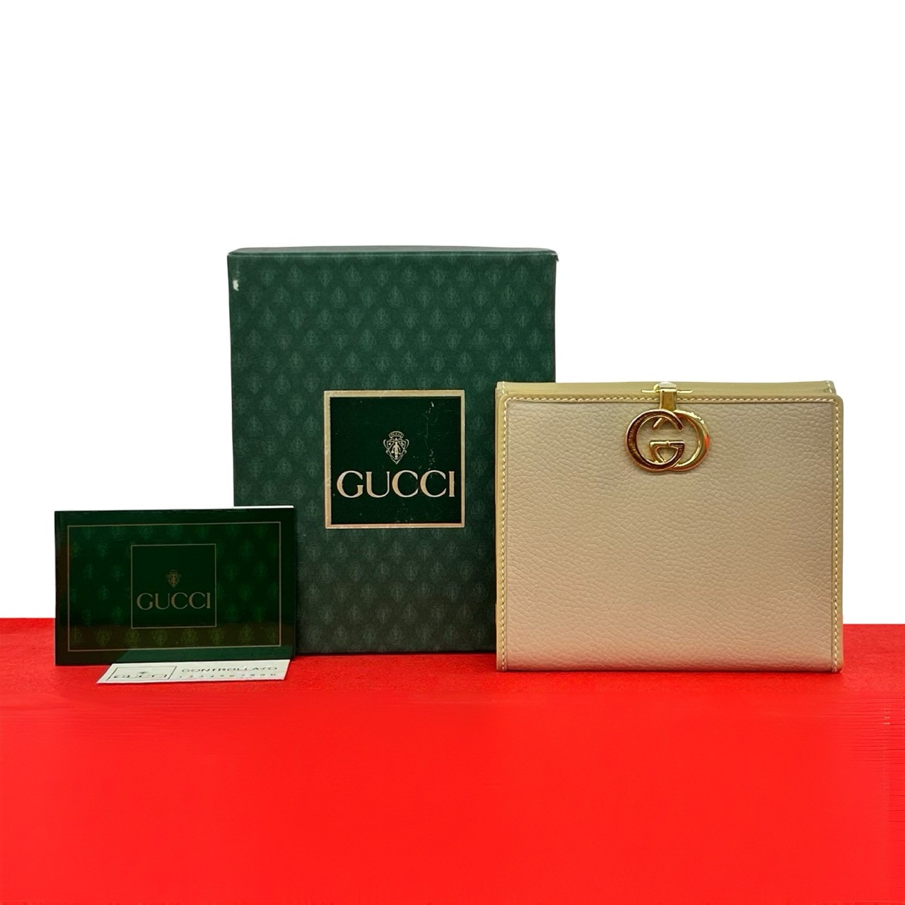 ヴィンテージ GG金具二つ折り財布 レザー ベージュ 32960