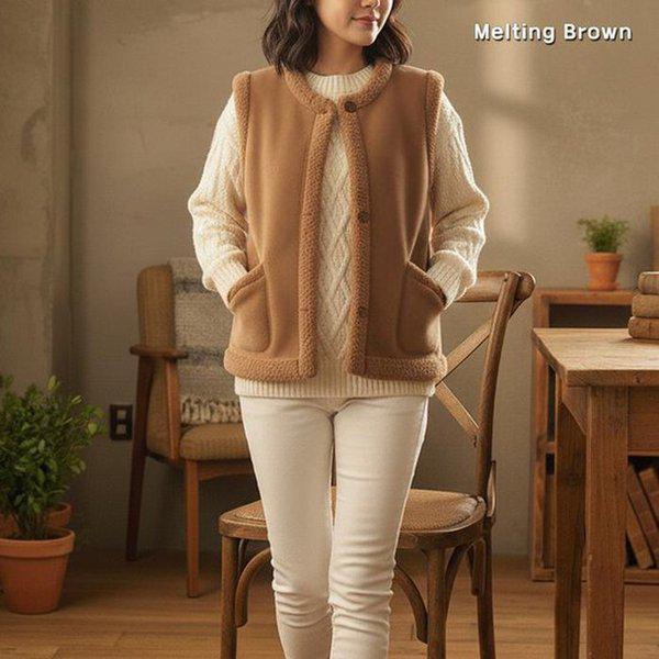 レディース ムートン ノーカラー ベスト MT25