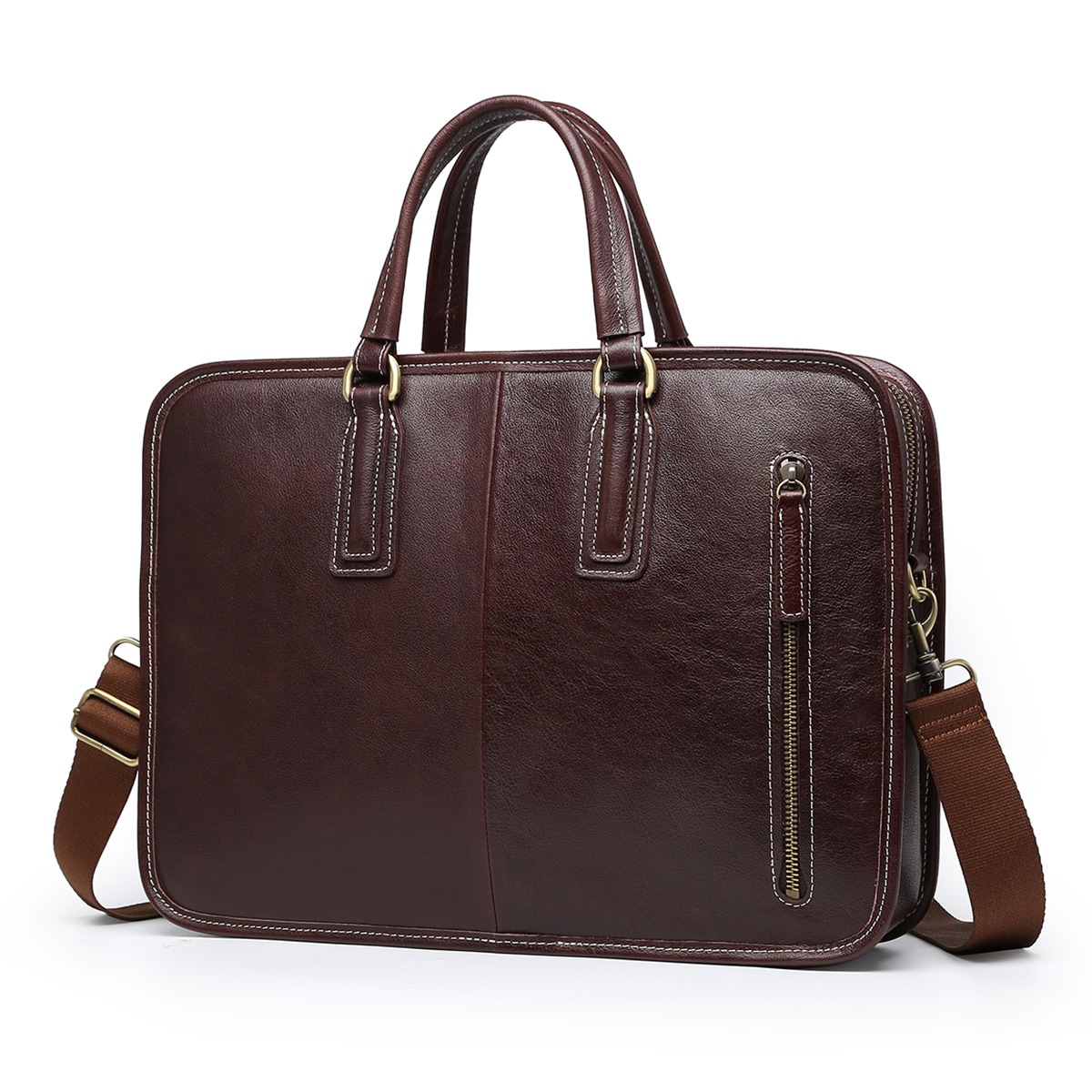 ブリーフケース 防水 メンズ ビジネスバッグ 本革 レザー ミニ トート大容量 a4対応 PC 通勤 ビジネス ダークブラウン色　TC60