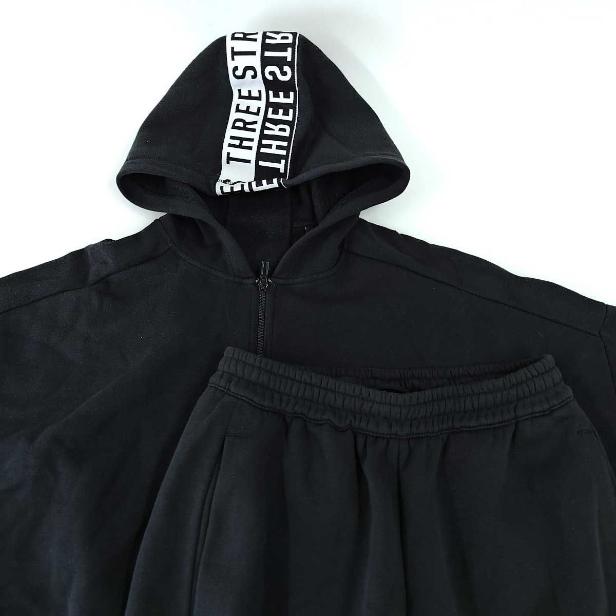 【中古】[上下セット] アディダス スウェット パーカー 長袖 裏起毛 裏フリース Must Haves Word GE0384 パンツ GE0354 M ブラック メンズ ADIDASセットアップ