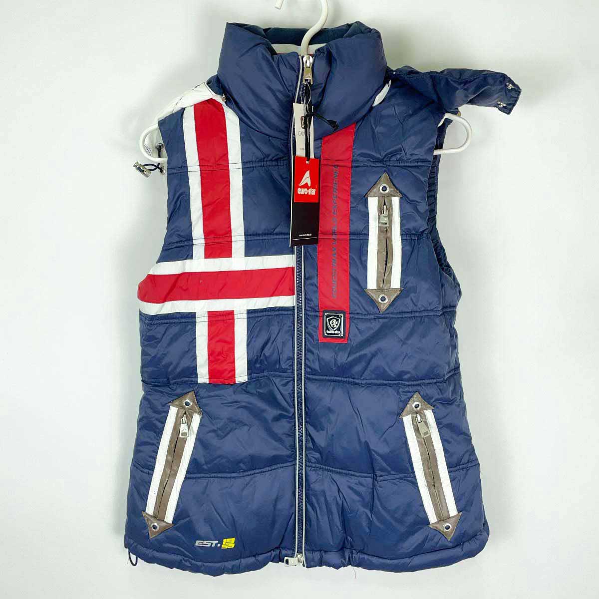 【中古・未使用品】ユーロスター 中綿 ベスト M ネイビー レディース euro-star フード取り外し可能 乗馬 防寒