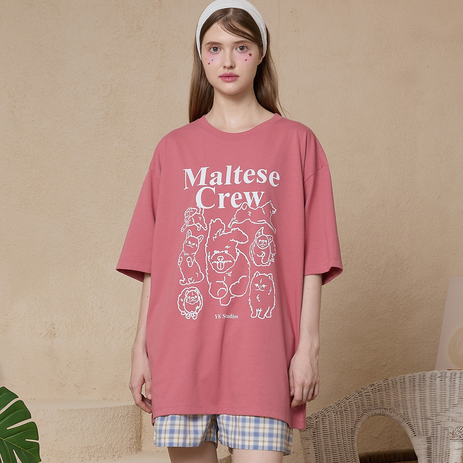 Maltese crew line graphic half sleeve T-shirt DUST PINK