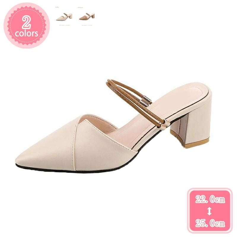 500円OFFクーポン 2wayストラップミュール パンプス サンダル 6センチヒール レディース ミュールサンダル 春夏 ポインテッドトゥ ローヒール 低反発 美脚 カジュアル ミュールパンプス き