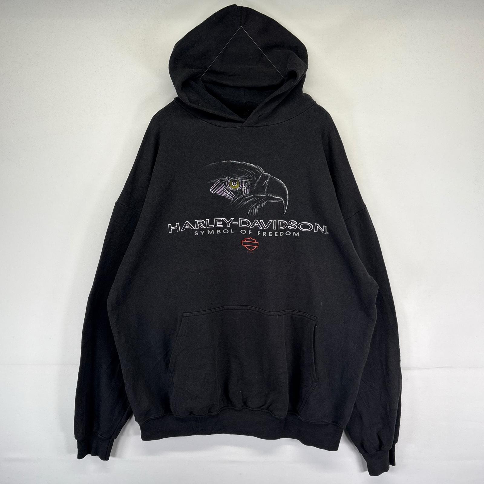 古着 90s/90年代 USA製 パーカー トレーナー バイク 2XL ブラック系 両面プリント メンズ