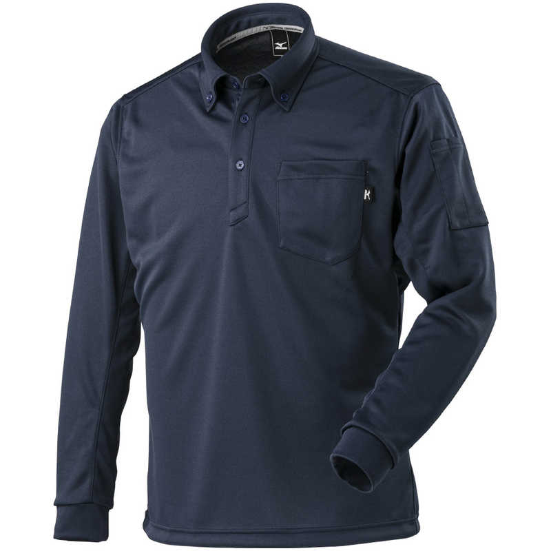 ミズノ　ワークボタンダウンポロシャツ(長袖)［ユニセックス］ 4XL-8 14：ドレスネイビー　F2JA118114