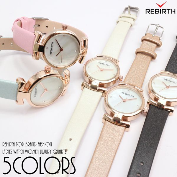 腕時計 REBIRTH リバースセイコームーブメント 日常生活防水 細身の上品レザー RB021