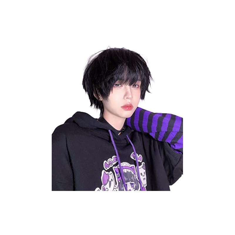 ウィッグ かつら メンズ ショート 自然 男装 黒 フルウィッグ 原宿 人気 イケメン ファッション ゆるふわ 耐熱 変装 男女兼用 ネット/櫛付き (【新型版】黒)