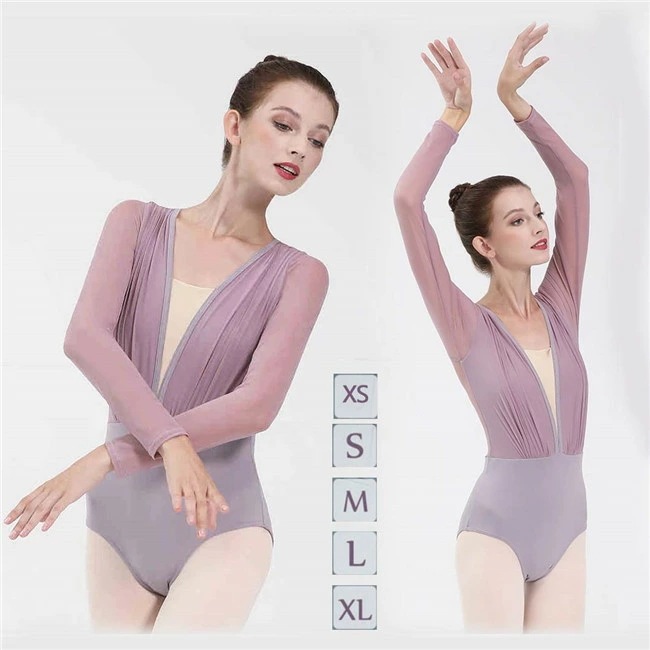 バレエ レオタード 大人 長袖 おしゃれ スカートなし バレエ 大人 バレエレオタード 大人用 レッスン ストレッチ 伸縮 練習着 パープル 演出用 可愛い バレエレオタード 秋 春 バレエダンス ジ
