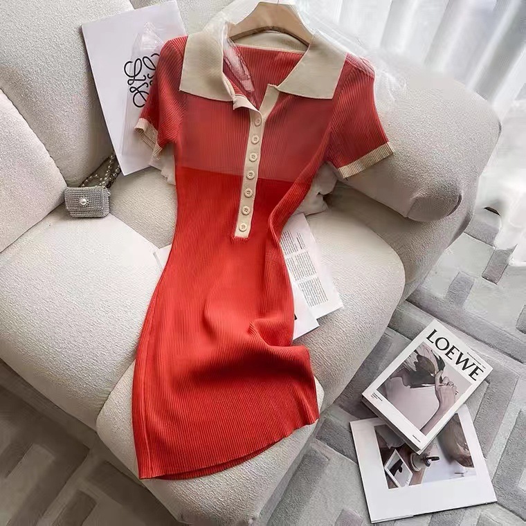 ワンピース新型女性夏ワンピース修身ウエスト半袖ニットスカート