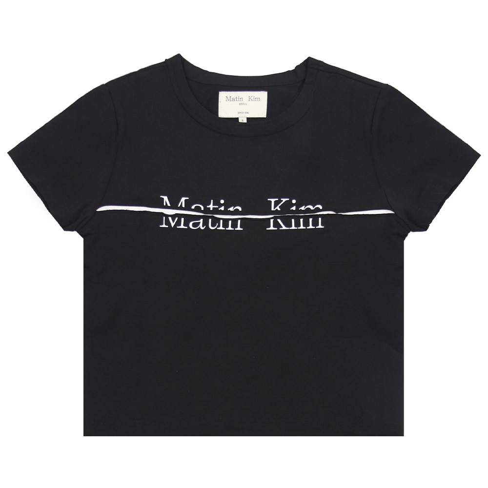 Tシャツ LOGO CUTTED CROP TOP BLACK 半袖 レディース 韓国 ファッション アパレル クロップド丈 スリムサイズ
