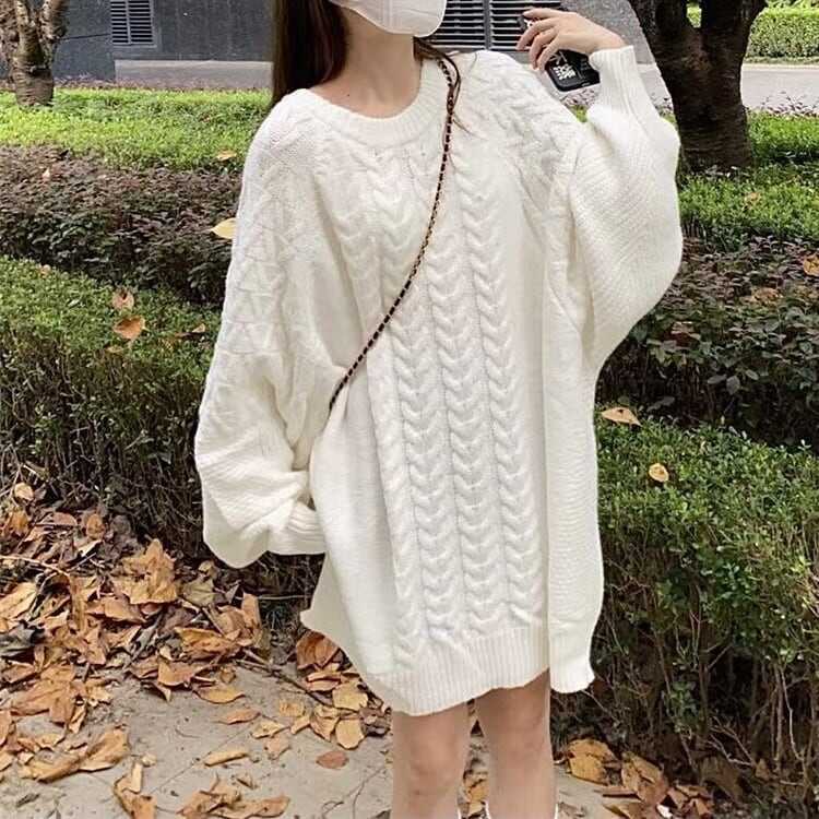 トップス ニットセーター長袖 萌え袖 クルーネック ルーズ ゆったり ビッグシルエット メンズライク ランダム編み ワントーン モノトーン あたたか 人気 おすすめ おしゃれ お洒落 激安 wto07