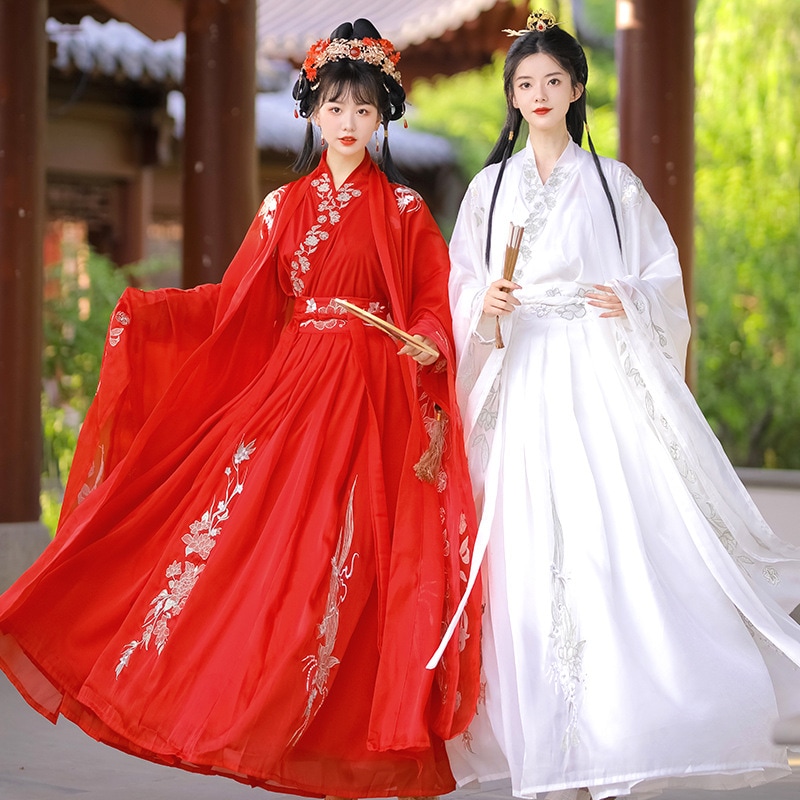 漢服女性魏晋王朝スタイル赤い結婚式風の衣古代エルフエレガントな黒と白のクロスカラービッグスリーブカップルスーツ 7,599円