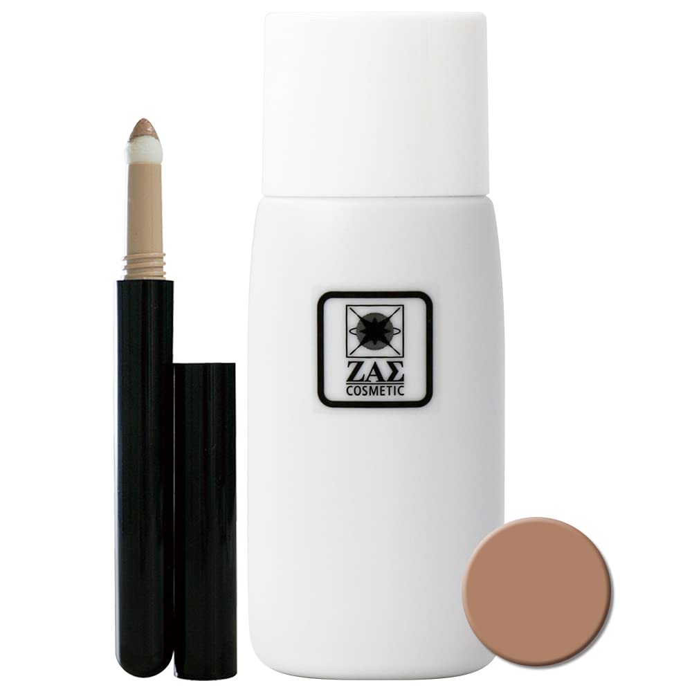 ZAS 水ファンデーション (ニューアンバー ほんのり小麦色) + コンシーラー (ダーク) ニキビ跡 青ひげ シミ クマ 毛穴 赤ら顔 を自然に隠す メンズメイク メンズコスメ ファンデーションセッ