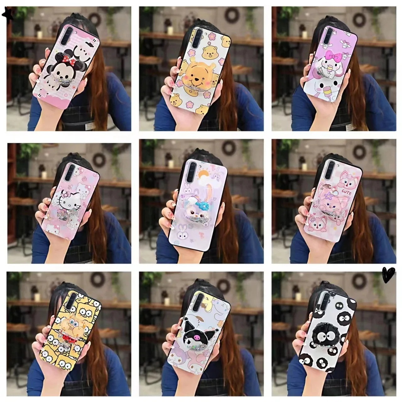 【10点セット】スマホグリップ付き ミッキー ミニー oppo reno3A ケース クロミ ハローキティ 新作 オールインクルーシブアンチフォールフロスト 流砂 スポンジボブ ディズニー948