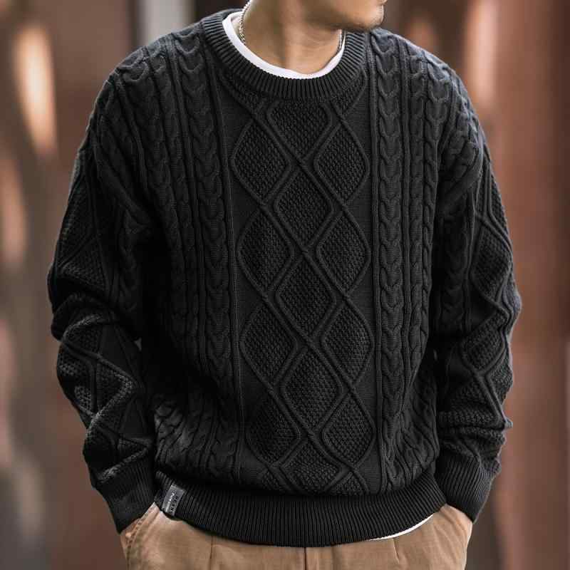 メンズ ファッション 服 男性用 オシャレ シンプル 大人 かっこいい 大きいサイズ ストリート 紳士服 グリーン アメリカン レトロ ブラック ツイスト セーター プルオーバー セーター