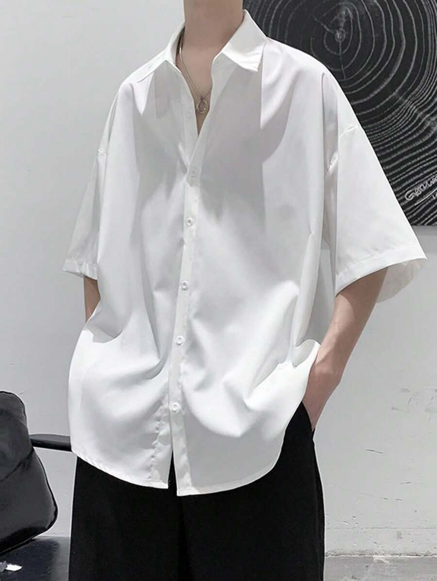 Claim Dot ルーズフィット メンズ スプリットヘム ドロップショルダー シャツ秋用